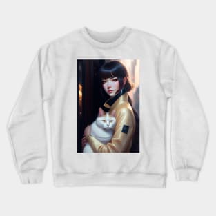 Beautiful woman with cat - Modern digital art Crewneck Sweatshirt